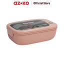 AZKO Ataru 1.1 ltr Kotak Makan 2 Sekat Spork Rectangle - Cokelat Lunch Box Food Grade Food Box Dengan Clip Kotak Bekal Makan Bpa Free Wadah Makanan