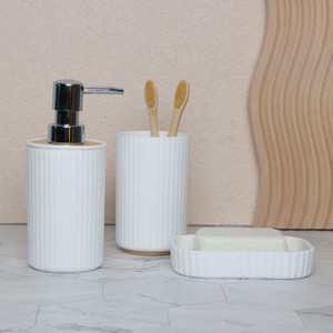 AZKO Stora Tempat Sabun Tutup Kayu Dan Tempat Sikat Gigi Liquid Soap Container Tabung Tempat Sabun Serbaguna Aksesoris Kamar Mandi Perlengkapan Rumah Tangga - Putih, Dispenser Sabun