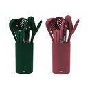 AZKO Kris Set 8 Pcs Peralatan Masak Silikon Dengan Holder Cooking Utensils Set Peralatan Memasak Food Grade Spatula Sutil Sendok Sup Kuas Masak Perlengkapan Dapur - Hijau