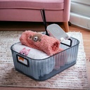 AZKO Stora Kotak Penyimpanan Clear Basket Pet Kotak Serbaguna Plastik Wadah Simpan Storage Box Dengan Handle Boks Organizer - Abu-abu, S