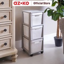 AZKO Stora Rak Troli 3 Tingkat Big Basket - Putih Tempat Penyimpanan Multifungsi Dengan Roda Storage Trolley Wheels Rack Perlengkapan Rumah Tangga