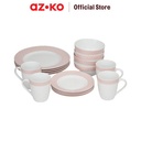 AZKO Delicia Set 16 Pcs Geome Perlengkapan Makan Porcelain Dinner Set Plate Aesthetic Eating Utensils Peralatan Makan Set Piring Gelas Mangkok