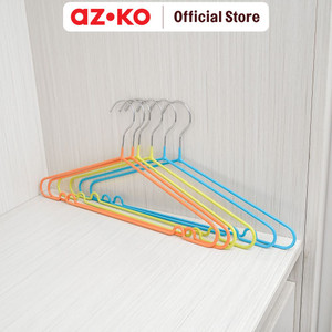 AZKO Stora 40 cm Set 6 Pcs Hanger Pvc Coating - Orang/Hijau Henger Gantungan Baju Serbaguna Shirt Hook Perlengkapan Rumah Tangga