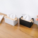 AZKO Stora Kotak Tisu Dengan Tutup Bambu Adjustable Tissue Box Holder Tempat Tisu Aesthetic Wadah Penyimpanan Tisyu Perlengkapan Rumah Tangga - Hitam