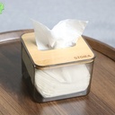 AZKO Stora Kotak Tisu Dengan Tutup Bambu Tissue Box Holder Kotak Tisu Aesthetic Wadah Penyimpanan Tisyu Perlengkapan Rumah Tangga - 11.5x11.5x9cm
