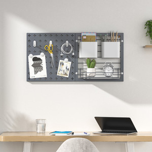 AZKO Stora Papan Organizer Dinding Metal Wall Mounted Set Pegboard Decorative Wall Wall Mounted Metal Wire Board Organizer Tembok - Abu-abu, Metal