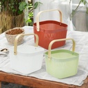 AZKO Stora Keranjang Penyimpanan Handle Kayu Wood Handle Storage Basket Storage Basket Kotak Penyimpanan Serbaguna Bin Organizer Tempat Simpan Barang - Putih