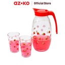 AZKO Kris Set 7 Pcs Teko Dan Gelas Kaca Strawberry