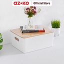 AZKO Stora 16 Ltr Kotak Penyimpanan Dengan Tutup Bambu - Putih