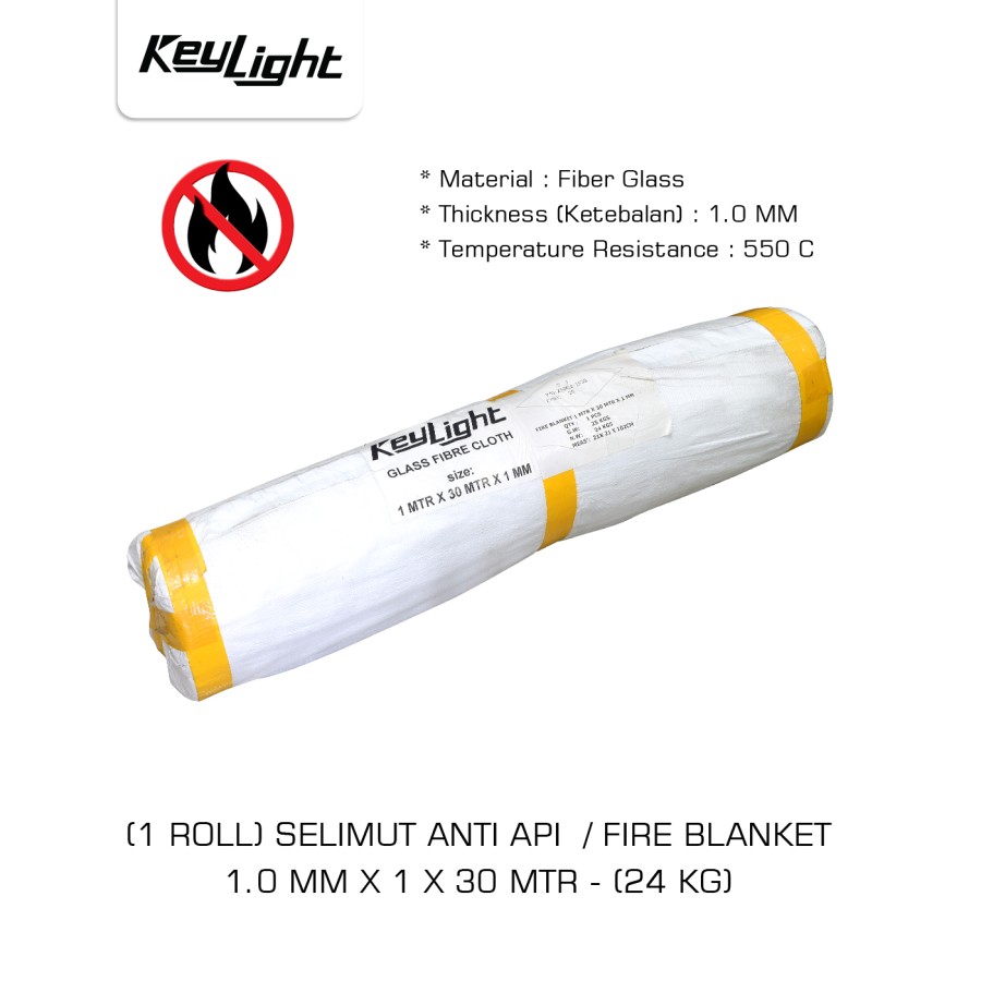 Selimut Safety Pelindung / Pemadam Api / Fire Blanket "KEYLIGHT" 1.0 MM X 1 X 30 MTR (24 KG)