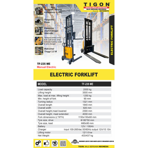 TIGON ELECTRIC FORKLIFT  TF-235 ME