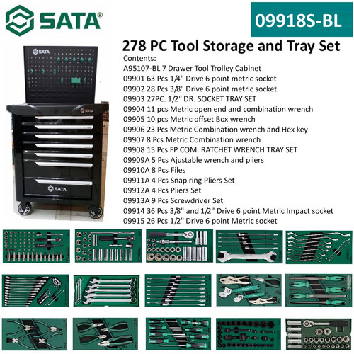 Tool Kit Set 278 Pcs 09918S-BL 7 Drawer Tool Trolley Tray Set Sata Tools