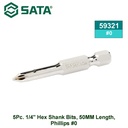 Mata Obeng Plus 5 Pc PH 0 x 50 mm 59321 1/4" Hex Shank Bits Sata Tools