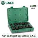 Kunci Shock Mata Sok 12 Pc Inch 09008 1/2" Dr. Impact Socket Set, S.A.E. Sata Tools