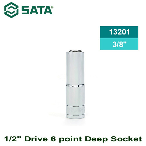 Kunci Sok Panjang 1/2" drive ukuran 3/8" 13201 Sata Tools 1/2" Dr. 6PT Deep Socket Inch