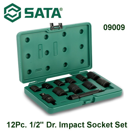 Kunci Shock Impack Metrik 1/2" 09009 12Pc. 1/2" Dr. Impact Socket Set Sata Tools