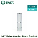Kunci Sok Panjang 1/2" drive ukuran 13/16" 13208 Sata Tools 1/2" Dr. 6PT Deep Socket Inch