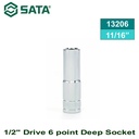 Kunci Sok Panjang 1/2" drive ukuran 11/16" 13206 Sata Tools 1/2" Dr. 6PT Deep Socket Inch