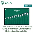 Kunci Pas Ratcheting Kombinasi set 12 buah 09040 Sata Tools 12 pcs Full Polish Combination Ratcheting Wrench Set