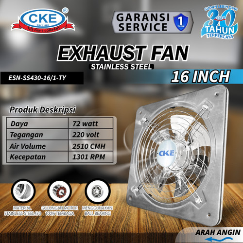 Exhaust Fan Dinding Stainless Steel 16 Inch Kipas Hexos Hisap Tembok Wall Exhaust Fan 16" Inch Tahan Karat