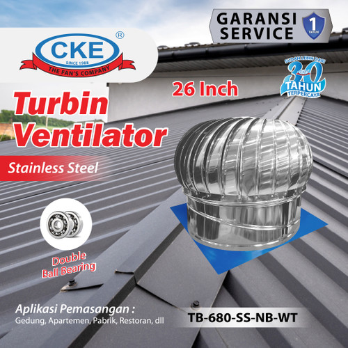 Turbin Ventilator 26 Inch Roof Turbine Fan Ventilasi Atap Rumah Pabrik 26" Stainless Steel