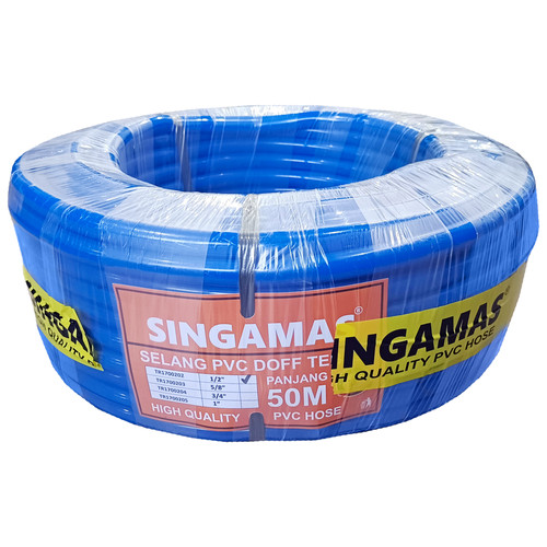 SINGAMAS Selang Air PVC Dof Tebal Warna Biru 1/2 Inch x 50 Meter