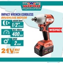 WIPRO Mesin Impact Wrench Cordless Heavy Duty / Pembuka Baut Baterai W6140 1/2" Inch / 12mm (Brushless Motor)
