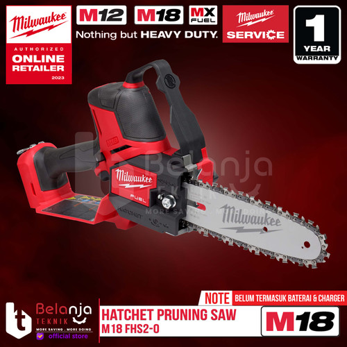 Milwaukee Cordless Hatchet Pruning Saw 20 CM M18 FHS2-0 Mesin Pemotong Dahan Ranting Kayu Baterai 18V Unit Only