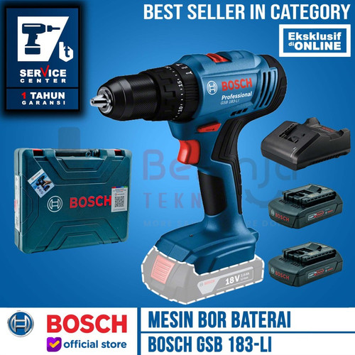 Bosch Mesin Bor Tembok Baterai GSB 183-LI 18V Cordless Impact Drill 18 Volt 2 Baterai