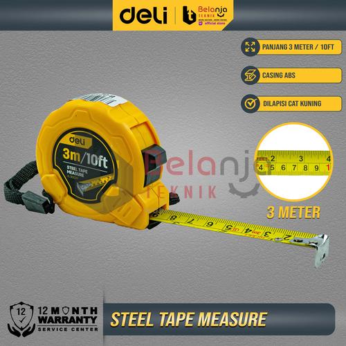 Deli Tape Measure 3 Meter Meteran 3m Alat Ukur Elastis Pengunci Manual