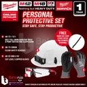 Milwaukee Helm Safety Personal Protective Set Paket + Sarung Tangan Anti Potong Cut Level 5 Dipped Gloves + Kacamata Clear Glasses Helem ANSI CSA