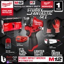 Mesin Stubby Impact Wrench Baterai Milwaukee M12 FIWF12-0C 1/2 Inch GEN 3 Mesin Buka Baut Set 12V 2 AH