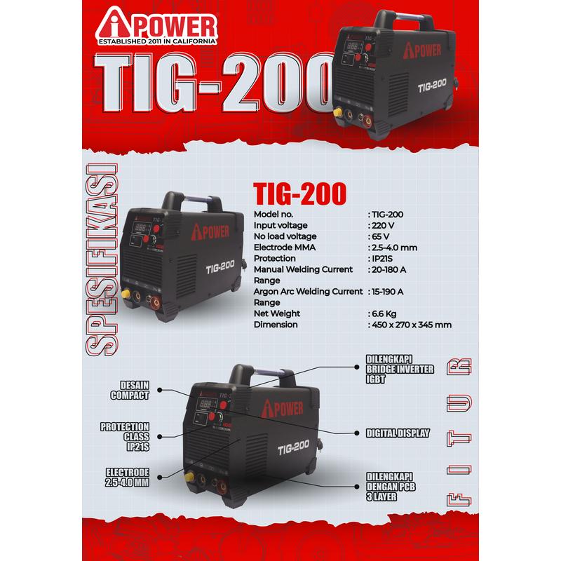 AIPOWER DC INVERTER TIG WELDER MESIN LAS TIG-200