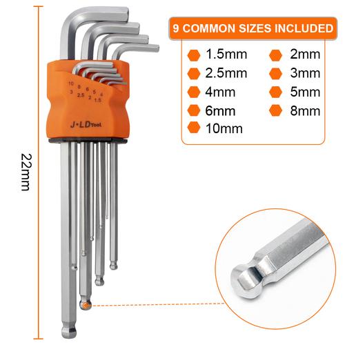 JLD 9 Pcs Kunci L Set Kombinasi Ball/Hex Key 1.5 - 10 mm kunci set