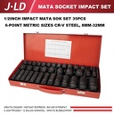JLD 35PCS Impact Mata 1/2'' Kunci shock Impact 8-32mm CR-V koper besi