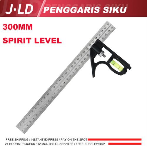 JLD 300MM Penggaris Siku Spirit Level Waterpass Combination Square Ruler Siku Tukang Penggaris