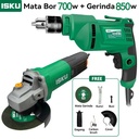 ISKU Mesin Bor electric drill bolak Set 700W 220V Dan Mesin Gerinda Tangan 850W 220V