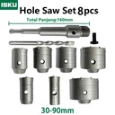 ISKU Mata Bor hole saw beton lubang tembok beton/hollow core saw beton tembok pipa drill bit  30 40 50 60 65 80 90 mm full set 8pcs  perkakas alat pertukangan
