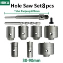 ISKU Mata Bor hole saw beton lubang tembok beton/hollow core saw beton tembok pipa drill bit  30 40 50 60 65 80 90 mm full set8 pcs  perkakas alat pertukangan
