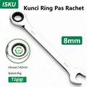 ISKU kunci ring pas rachet 8 mm Besi tahan karat Bahan/ratchet wrench 72gigi/kunci ring pas bolak balik