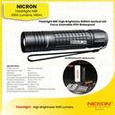 Nicron Flashlight 1000 Lumens Tactical LED with Focus Zoomable IP65 Waterproof | N8F High Brightness