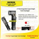 Nicron Flashligh IP65 Waterproof 90° rotatable 8 modes portable for camping - hiking - outdoors | L71 1800 Lumens High Brigthness