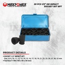 20 PCS 1/2 " DR IMPACT SOCKET 6PT MK-011 MAXPOWER