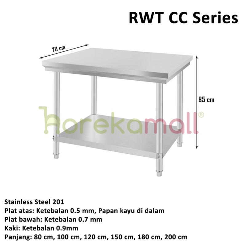 Worktable Kitchen Stainless Steel MUTU - Meja Kerja Dapur Lebar 70 cm Series RWT-20CC 18CC 15CC 12CC 10CC 8CC