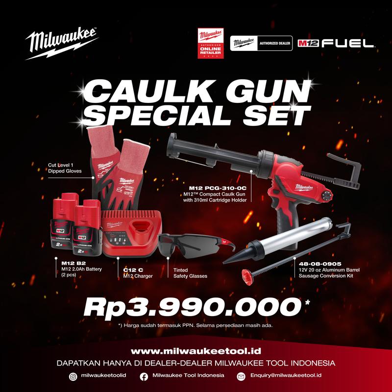 Tembakan Sealant Milwaukee M12 PCG/48-08-0905/202 Compact Caulk Gun with 310 Cartridge Holder Alat Pasang Lem Kaca Sosis Special Set