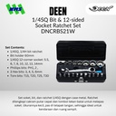 Kunci Set Saku DEEN DNCRB21W SQ 1/4" Bit & 12-Sided Socket Ratchet pocket Set - Original Japan