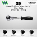 Handle Socket Pendek DEEN DNR3F-06 SQ 3/8" Round Full Trun Swivel Ratchet Short Body Gagang Soket Kepala Fleksibel - Original Japan