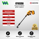 Mesin Steam Baterai KYOCERA BPW-1800L1 18V Cordless Pressure Water Tekanan 24 bar Air 1.8 L/min Portabel Full Set - Ryobi