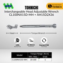 Kunci Torsi Inggris TOHNICHI CL100NX15D-MH Torque Adjustable Wrench reparasi AC Refrigeran 20-100Nm Bundling AH15D 26mm 30mm 36mm