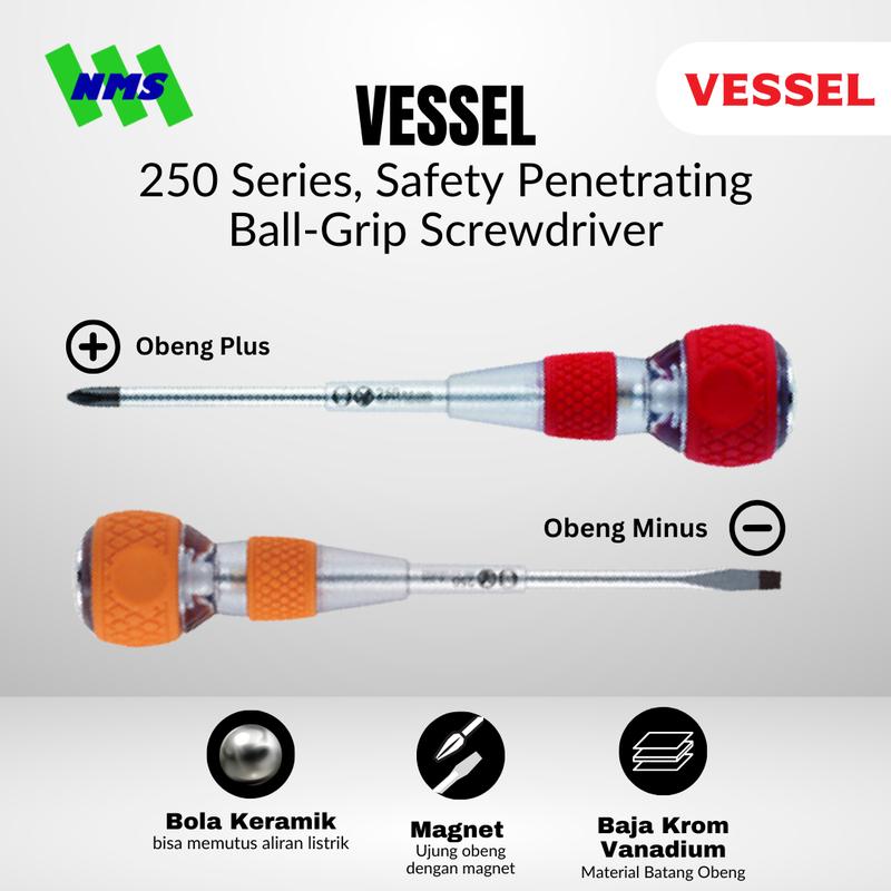Obeng Ketok Listrik VESSEL 250 Safety Penetrating Ball-Grip Screwdriver